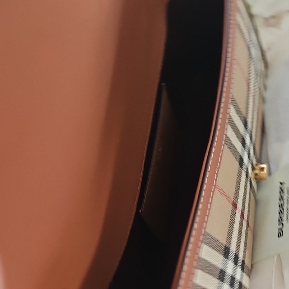 New Burberry Note Crossbody Bag Clutch Check Beige Briar Brown Multi - Picture 7 of 13